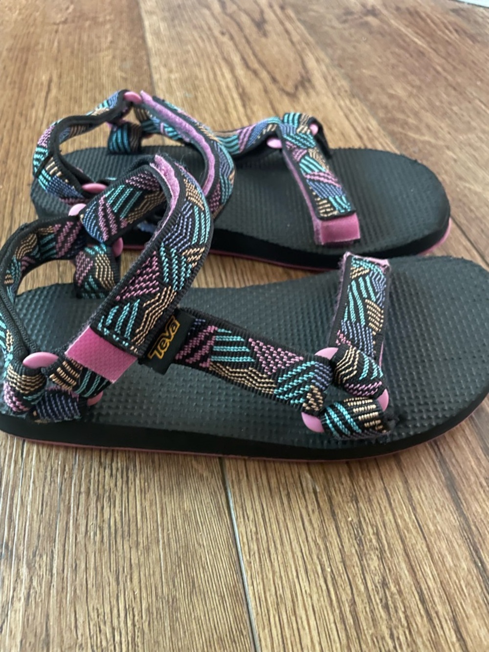 Teva Kids Original Universal Black Outdoor Sandals with Multicolor Straps - Picture 2 of 4